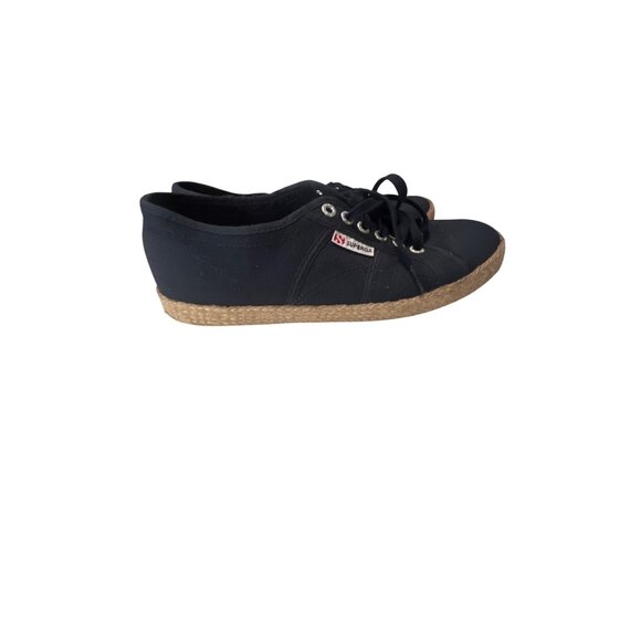 Superga Womens Black & Natural Rope Sole Casual Canvas‎ Lace-Up Shoes 39.5 - Picture 4 of 8